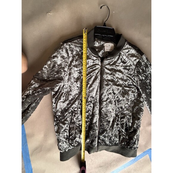 Jade & Ivory Quilted Crushed Velvet Sage Green Whimsigoth Bomber Jacket Zip M - Picture 7 of 10